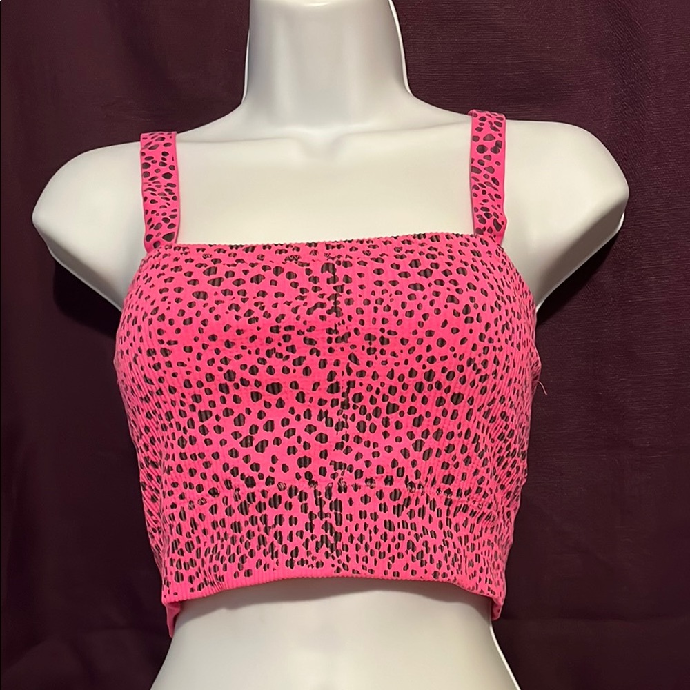Pink Sleeveless Fitted Crop Tank Top
